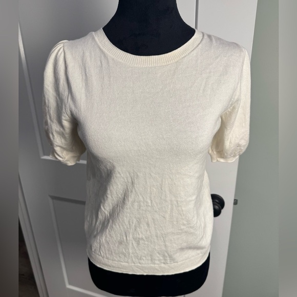 J Crew white Short-sleeve blue tie-back sweater cotton puff sleeve - Picture 2 of 8